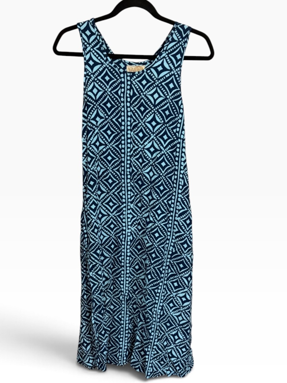 Noa Noa Hawaii Handmade Printed Midi Dress tapa tribal vintage pockets S